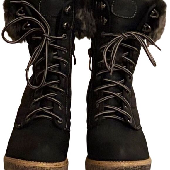 Vintage Havana Women's Black Ankle Boots Faux Fur Lined Lace-Up - Picture 3 of 6